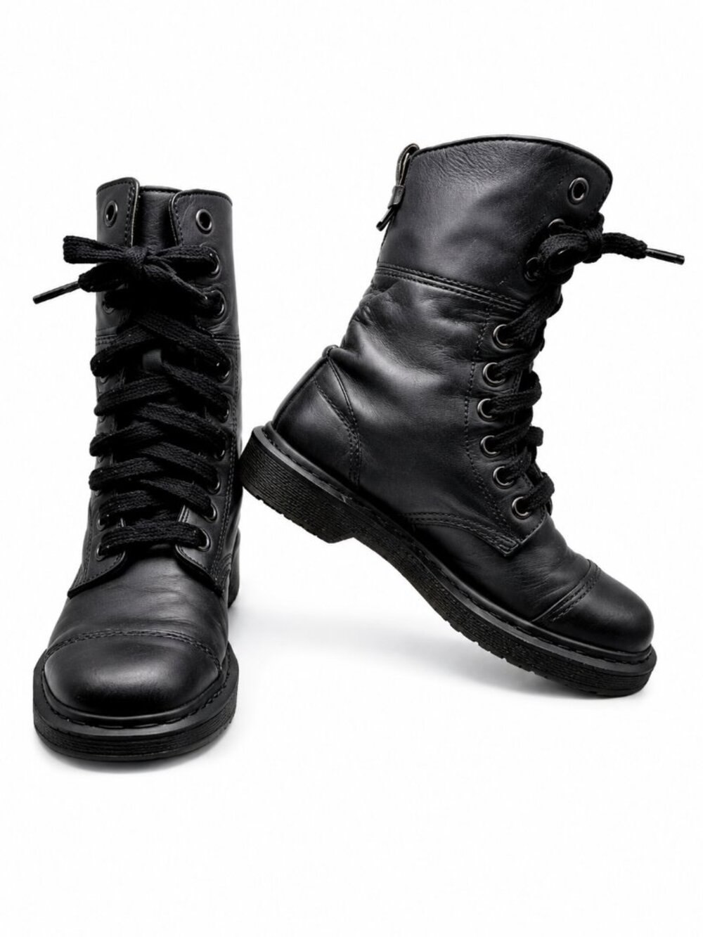 Dr. Martens Aimilita Tall Combat Boots Black Leather US 6